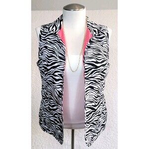Chicos Weekends Women’s Size 2 (Large) Vest Satin Zebra Animal Print Pink Collar
